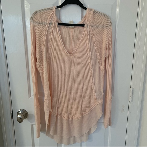 🎉HOST PICK🎉 NWOT Free People pink Drippy long sleeve waffle print shirt - Picture 2 of 8